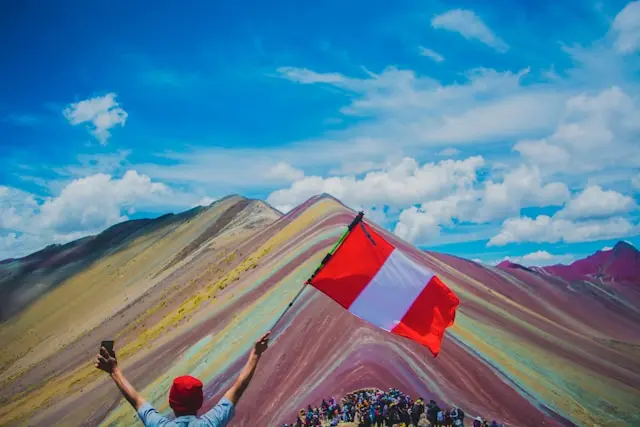 tourist on rainbow mountain