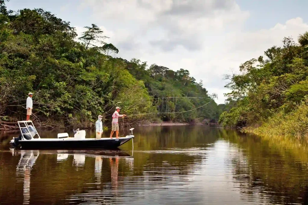 fishing in the amazon river in peru